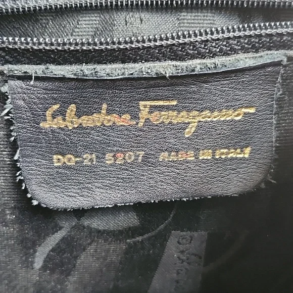 Salvatore Ferragamo Shoulder Bag Black Heel Motif Studs Leather